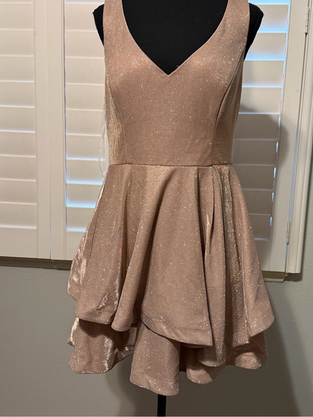 Teezeme Sparkle Rose Gold Party Dress with V-Neck